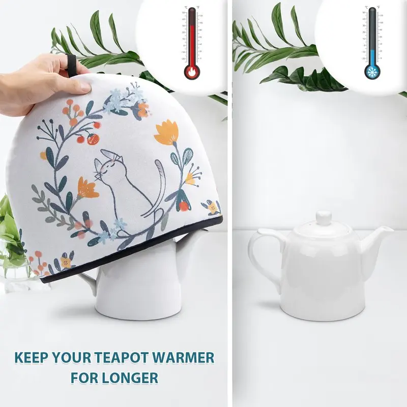 

"Super Cozy 100% Cotton Polyester Tea Cozy with Fashionable Cat & Penguin Pattern - Perfect Gifts for Kitchen & Dining Room Deco