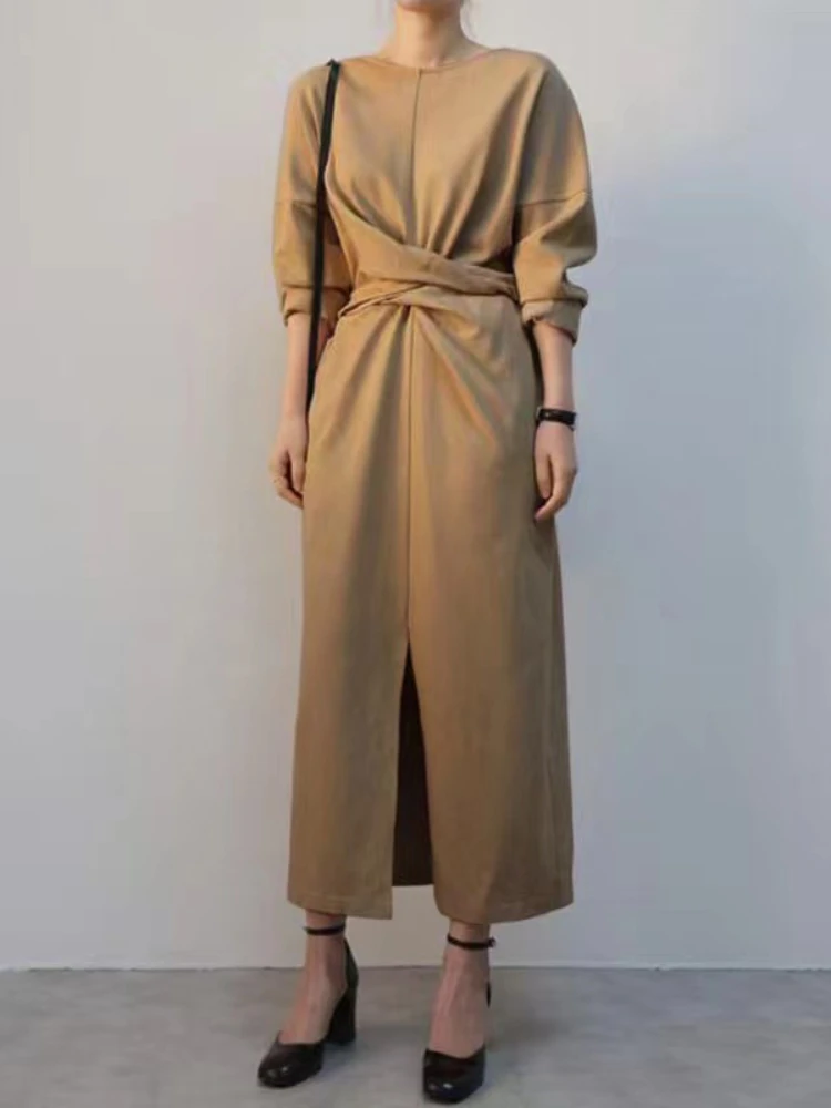 

Women Clothing Spring Summer New Style Solid Dresses Round Neck Long Sleeve Robe Dress Fashion Casual Oversize Female Dress