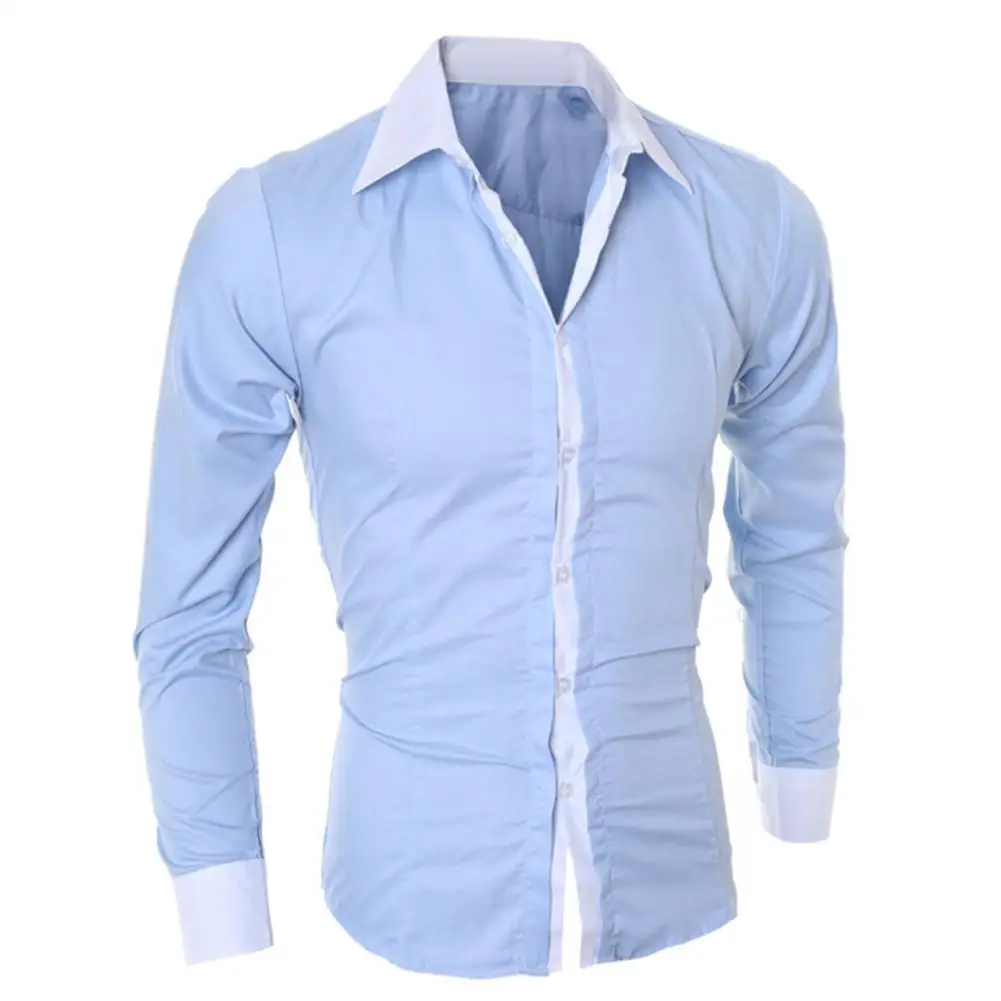 Men's  Long Sleeved Color Block Cuff Slim Shirt shirts Casual Button collar  Shirts
