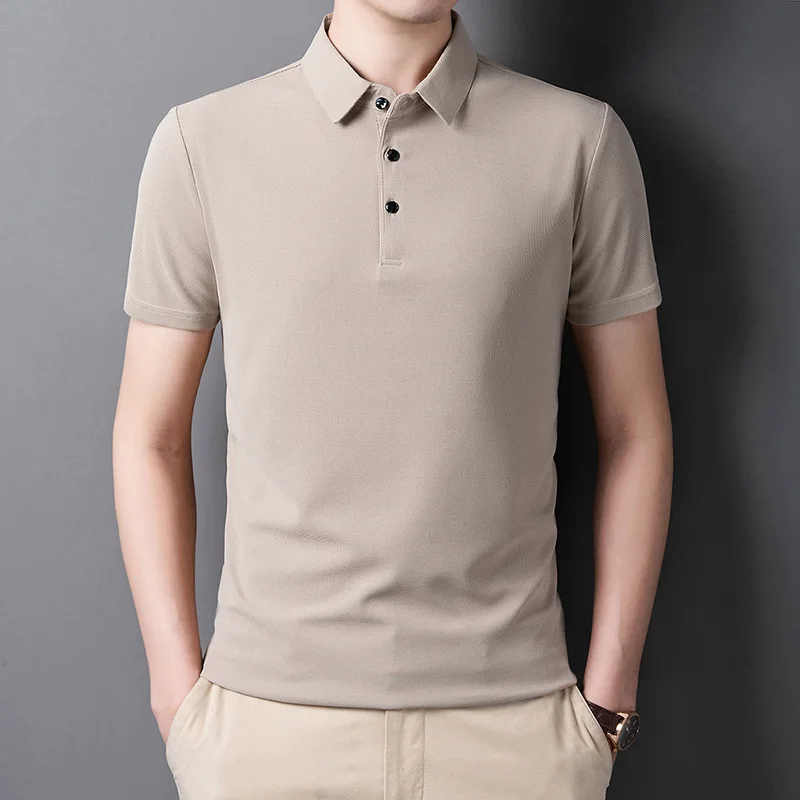 

Summer New Men's Clothing Short Sleeve Solid Color Polo T-shirt Turn-down Collar Ice Silk Loose Business Casual Versatile Tops