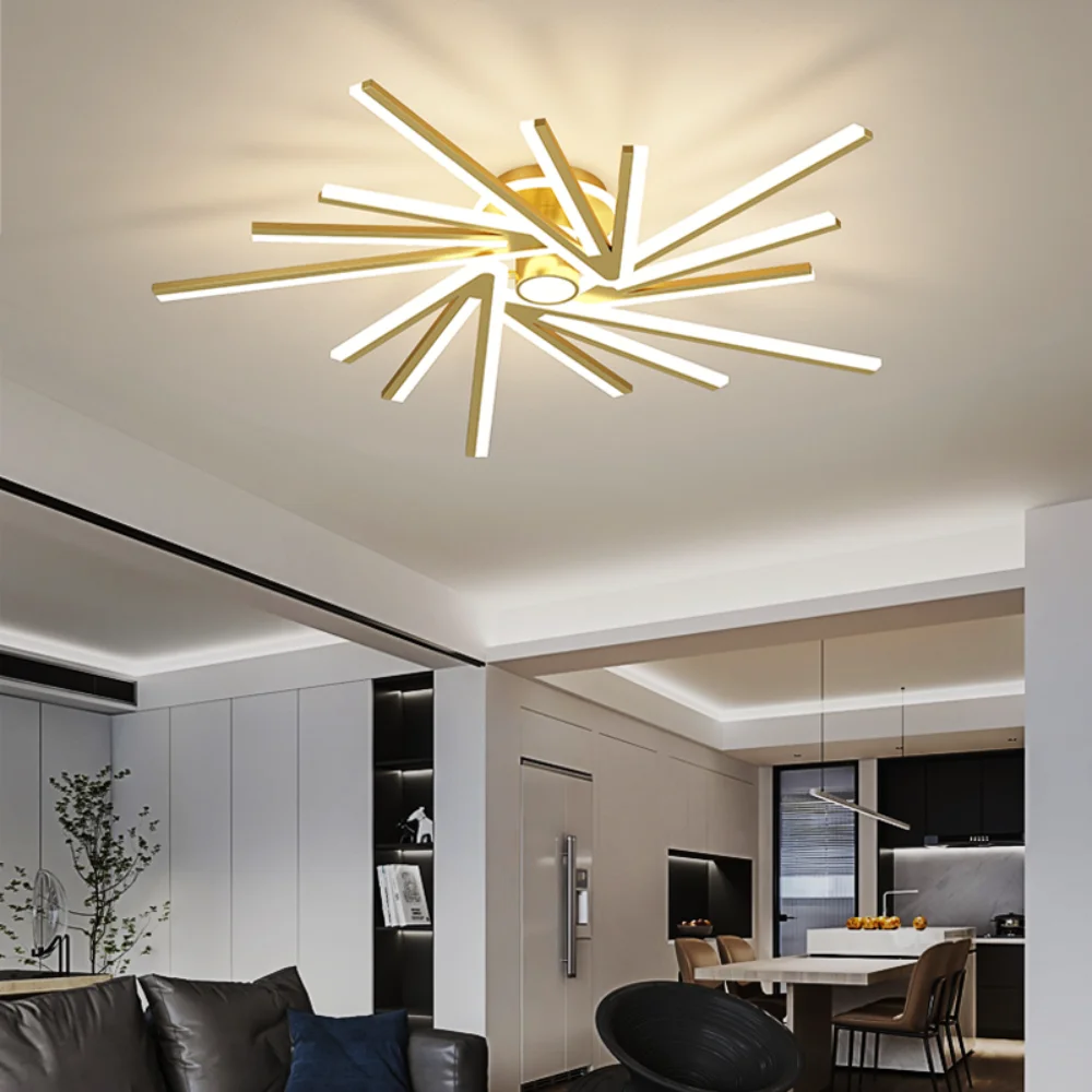 

New modern minimalist living room ceiling lamp acrylic interior creative Nordic dining room bedroom study golden ceiling lamp
