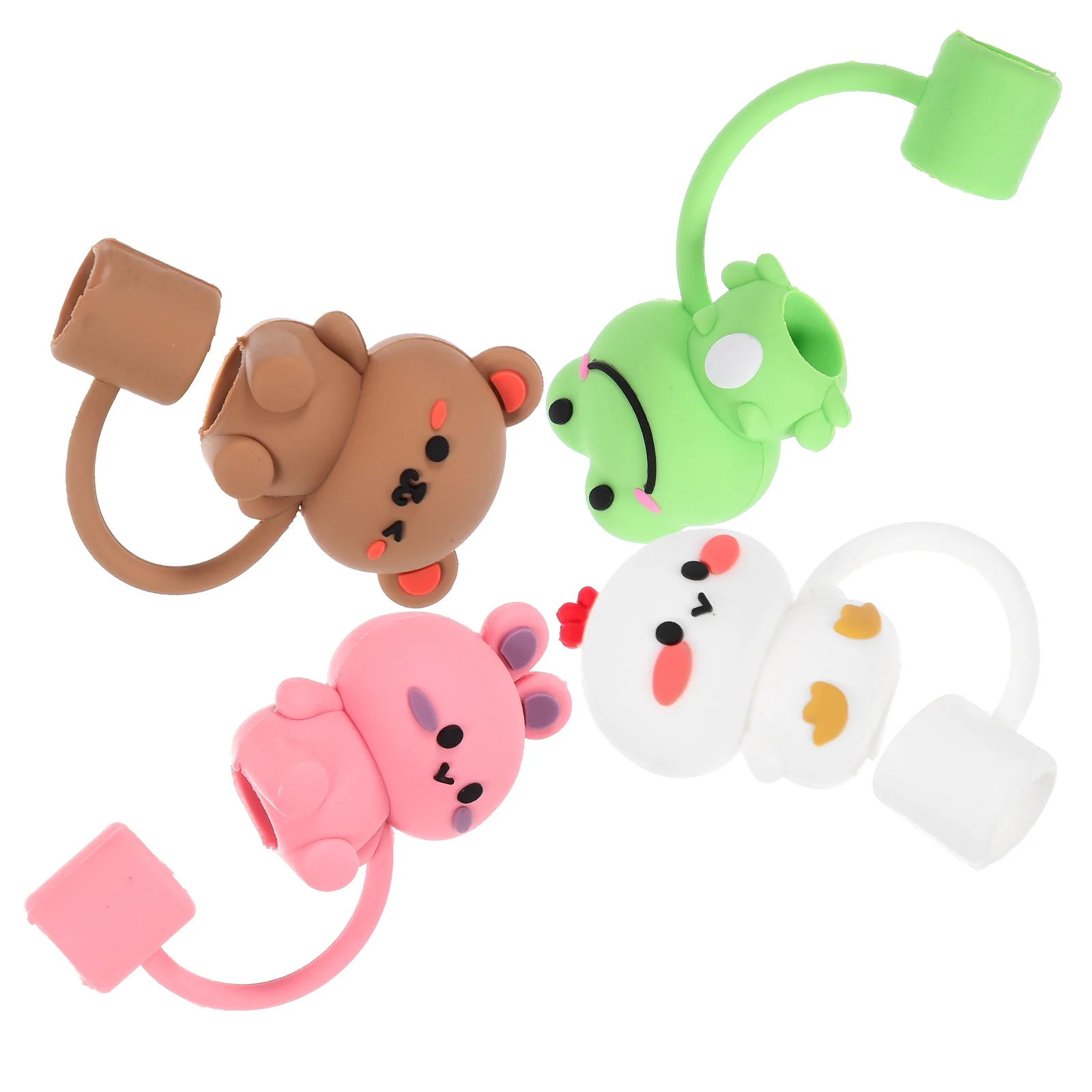

4 Pcs Straws Animal Plugs Silicone Protector Pink Rabbit End Drinking Caps Tips Cover Covers