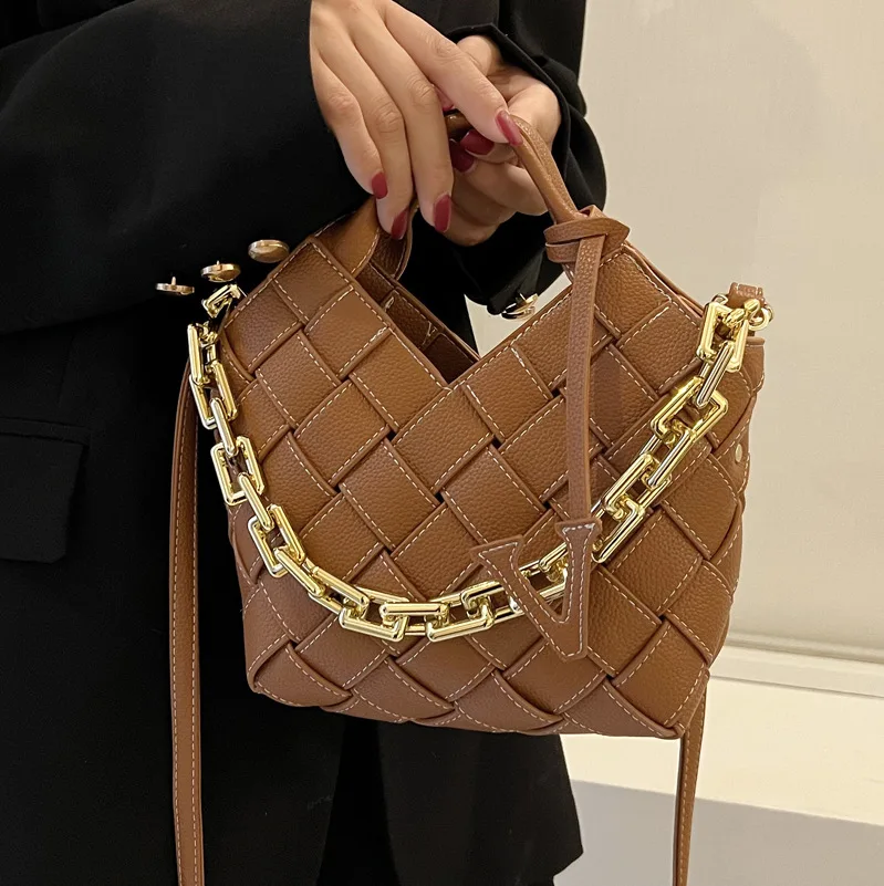 

Handbags For Women Luxury Designer Corssbody Bags 2023 New In Small PU Criss-Cross Braided Decoration Chunky Chain Shoulder Bag