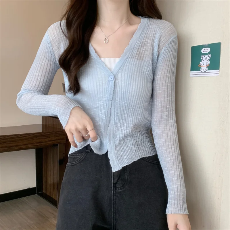 

Summer Cardigan Women Thin Sun-proof Harajuku 6 Colors Sexy All-match Students Long Sleeve Hot Sale Knitwear Casual Sweaters New