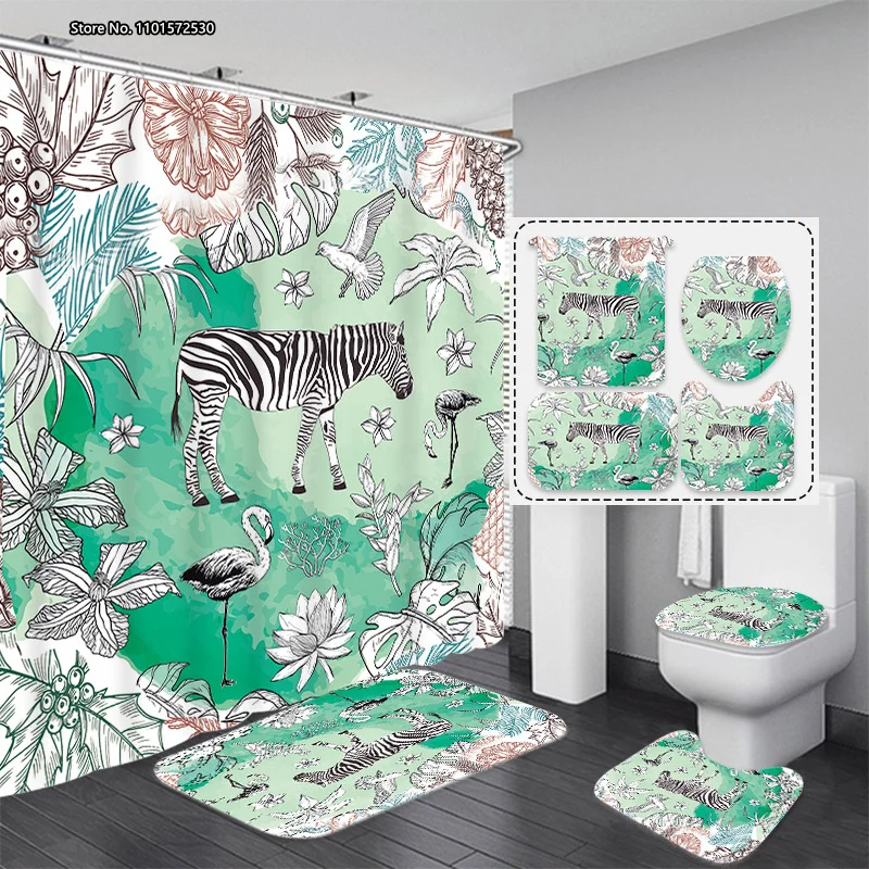

Модная Водонепроницаемая занавеска для душа с цифровым принтом в виде животных, растений, занавеска для ванной комнаты, коврик для ванной