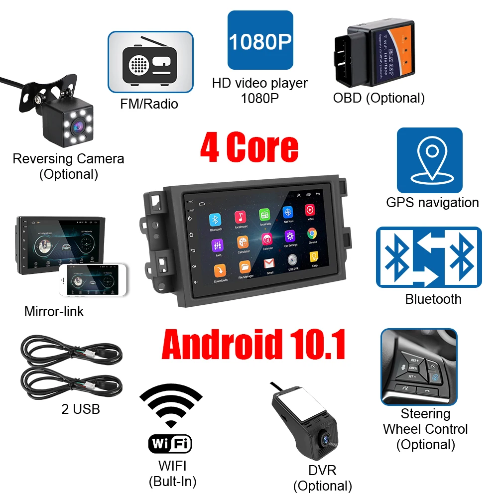 Автомагнитола 2 Din Android 10 1 Bluetooth 4-ядерный мультимедийный видеоплеер для шевролет