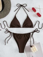 2022 new two piece sexy bikini womens swimsuit gathered bra bikini suit swimsuit high cut swimsuit beach suit lace up bikini