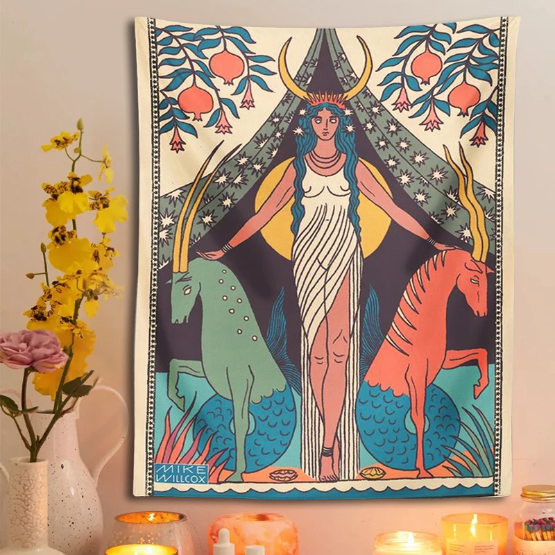 Лунная фаза девушка тканевая подвеска на стену индийский богемный декор хиппи колдовство психоделический хиппи декор спальни Звёздное небо ковер.