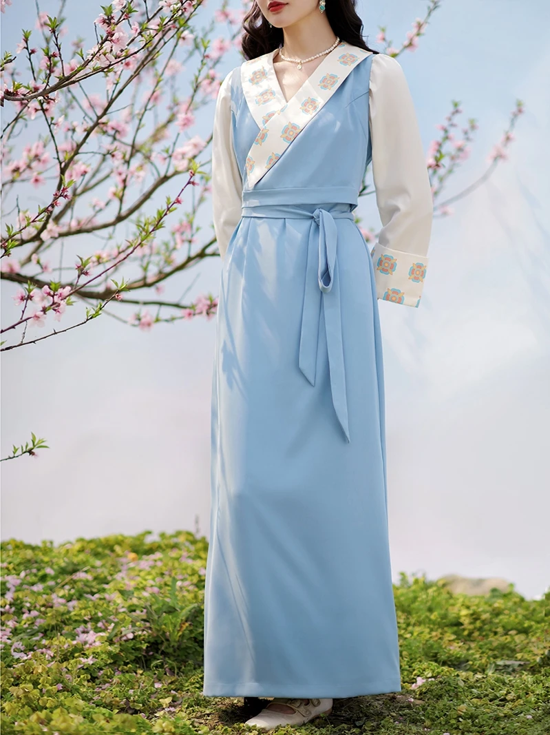 

Женская тибетская юбка, улучшенная китайская длинная одежда, Восточная одежда, элегантное платье