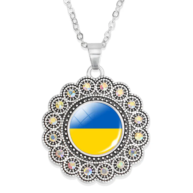 Украина флаг ожерелье круглый стеклянный кабошон украинский кулон в форме флага