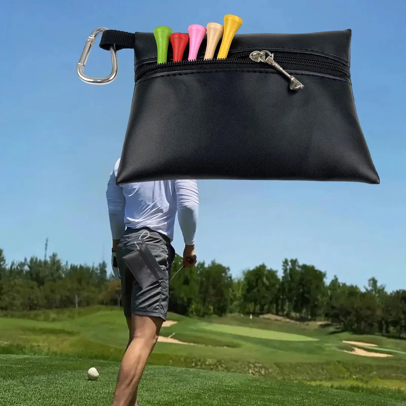 

Golf Ball Waist Bag Portable for Unisex with D Hook Golf Tee Holder Pouch
