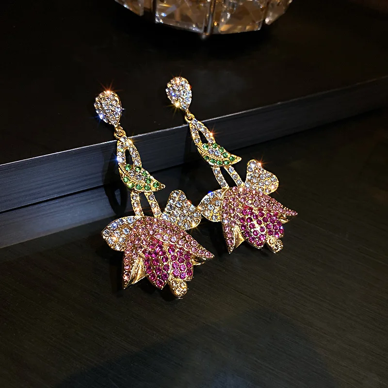 

KAITIN 925 Silver Tulip Flower Drop Earrings for Women Korean Fashionable New Style Diamond Temperament Design Earrings Female