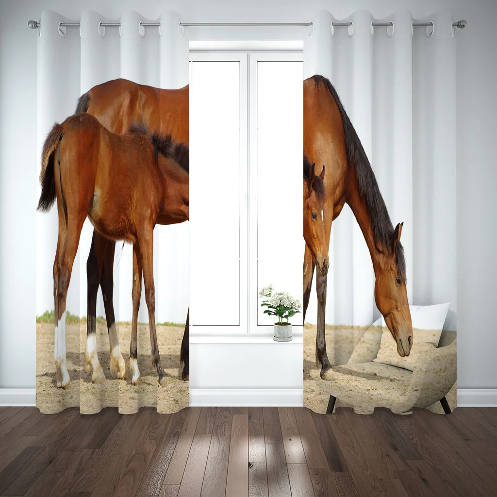 Customized Curtains For Rooms Animal Brown Horse 2 Pieces Custom Modern Blackout The Whole House Girl Bedroom Livi