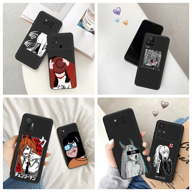 Силиконовый черный чехол для телефона Xiaomi Poco C61 F5 F3 F1 X4 X3 X5 M3 M4 Pro M5 C51 C50 C40 Japanese Lewd