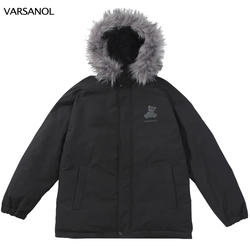 VARSANOL Mens Parkas Jacket Winter New Casual Windproof Long Jackets Male Clothes Thick Warm Fur Collar Bear Parkas Coat Man 4XL
