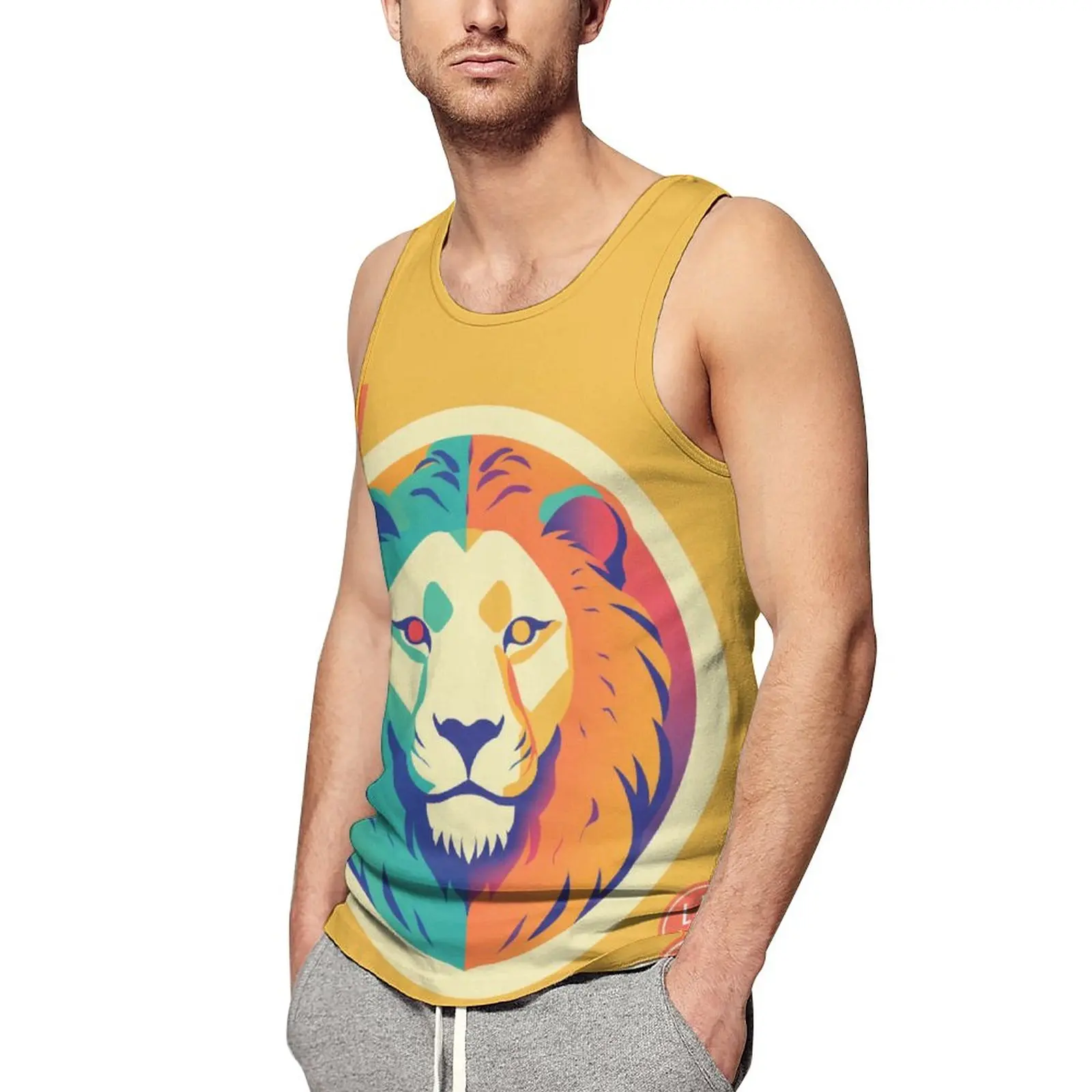 

Lion Tank Top Mens Simple Circle Bodybuilding Oversized Tops Summer Sportswear Custom Sleeveless Shirts