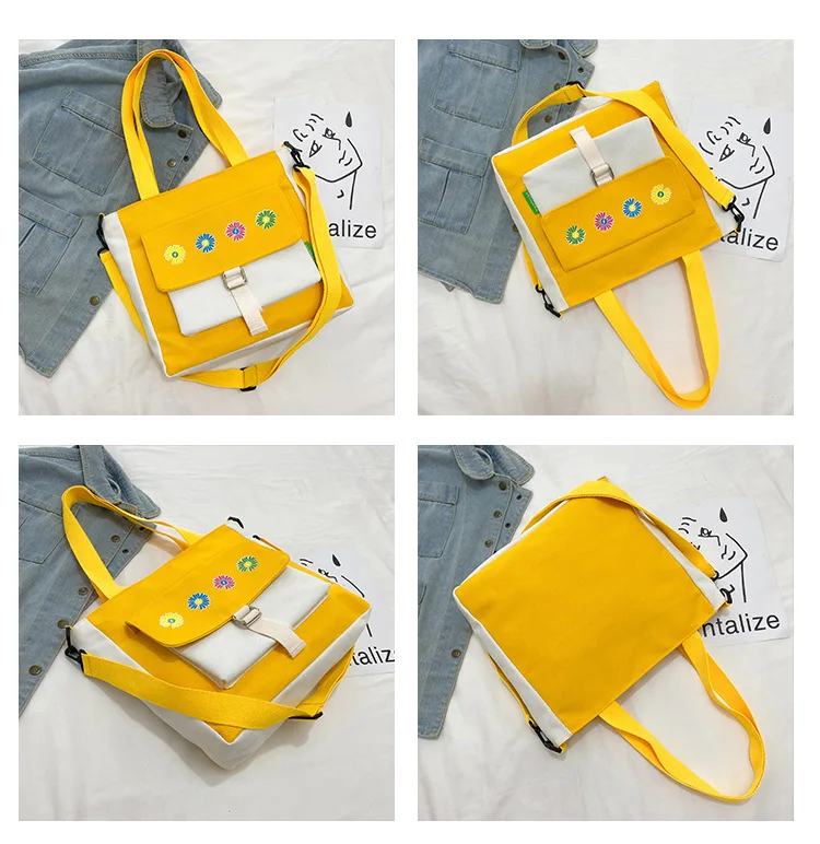 Girl Boy New Korean Style Bag Female Color Contrast Lovely Large Capacity Canvas Bags Student Printed Diagonal Bag