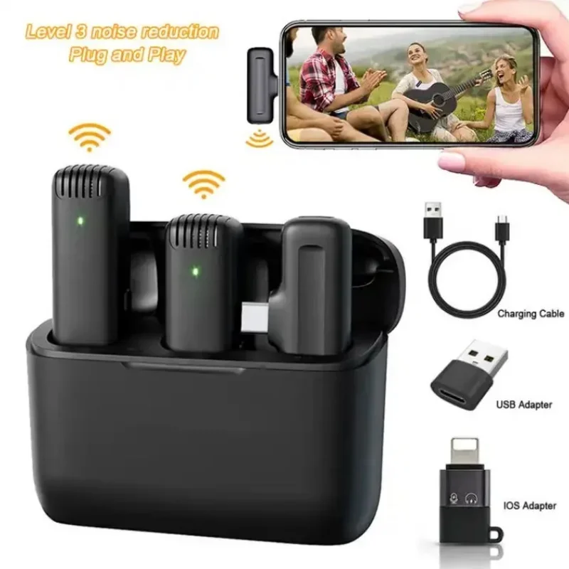 Портативный беспроводной петличный микрофон с зарядным чехлом