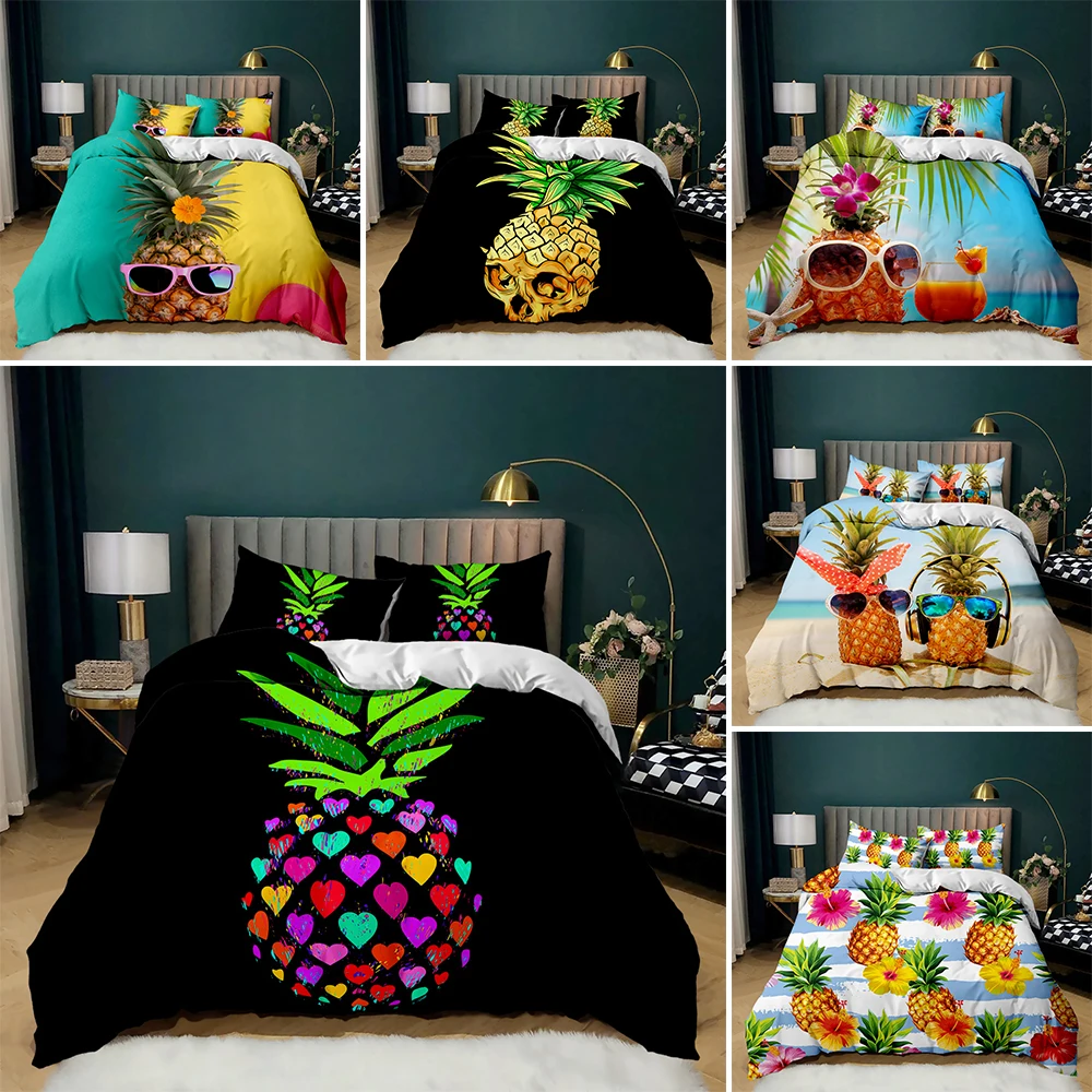 

3D Pineapple Print Duvet Cover Tropical Fruit Bedding Set Adults Teens Quilt/Comforter Cover2/3pcs Queen King Size Bedclothes