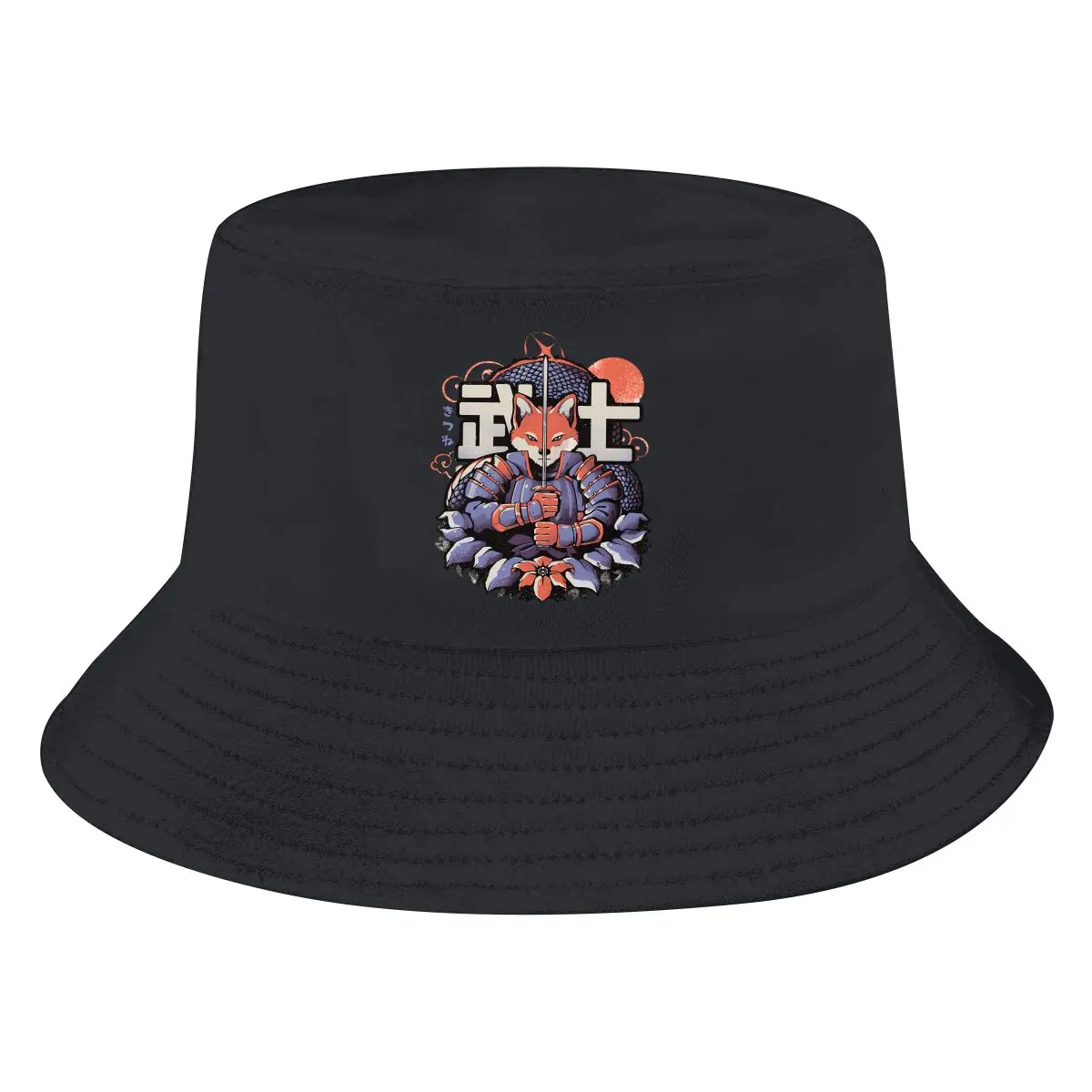 

Samurai Fox Cute Animal Warrior Unisex Bucket Hats Baphomet Satan Lucifer Hip Hop Fishing Sun Cap Fashion Style Designed