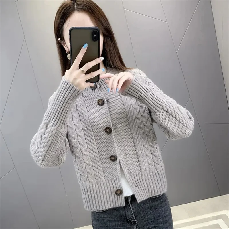 Корейский женский свитер в полоску кардиган Женская однотонная трикотажная