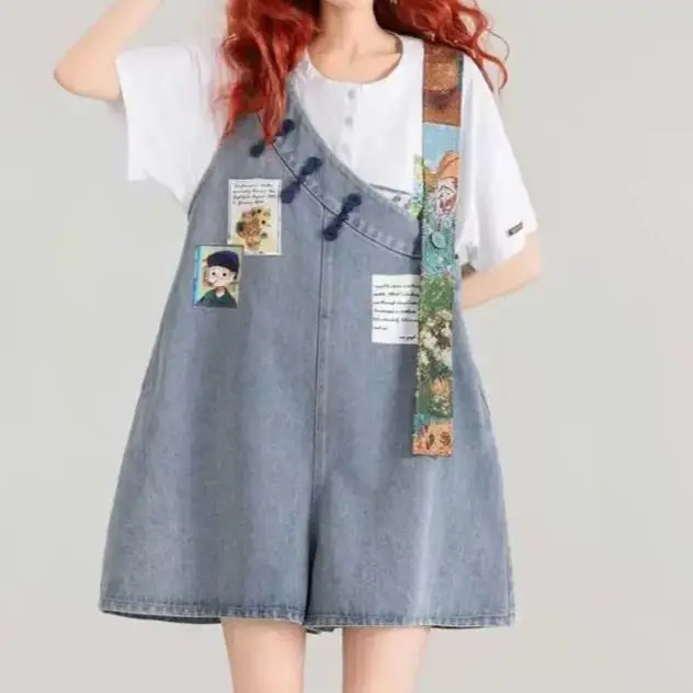 Милые шикарные джинсы на бретелях Свободный Асимметричный женский комбинезон