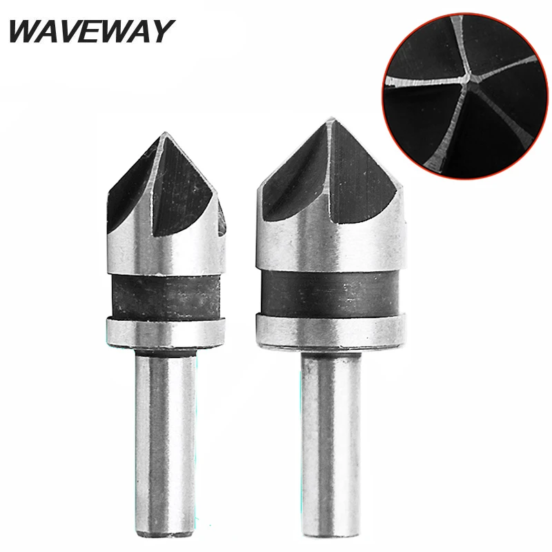 

2pcs 5 Flute Countersink Drill Bit HSS 82 Degree Point Angle Chamfer Chamfering Cutter 1/4" Round Shank For Power Tool