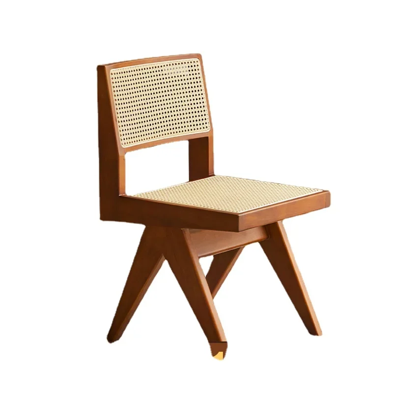

XK Mid-Ancient Rattan Chair Solid Wood Retro Style Nordic Armchair Bedroom Dining Room