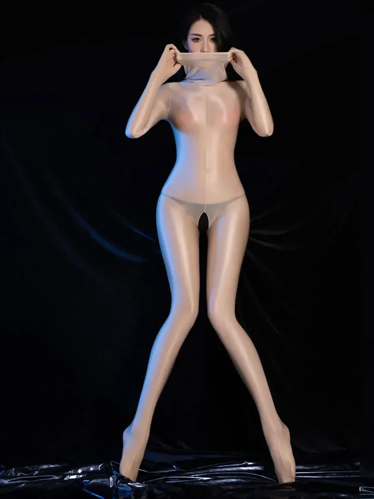 Масляный блестящий полный боди с чехлом на голову коконы чулки для тела