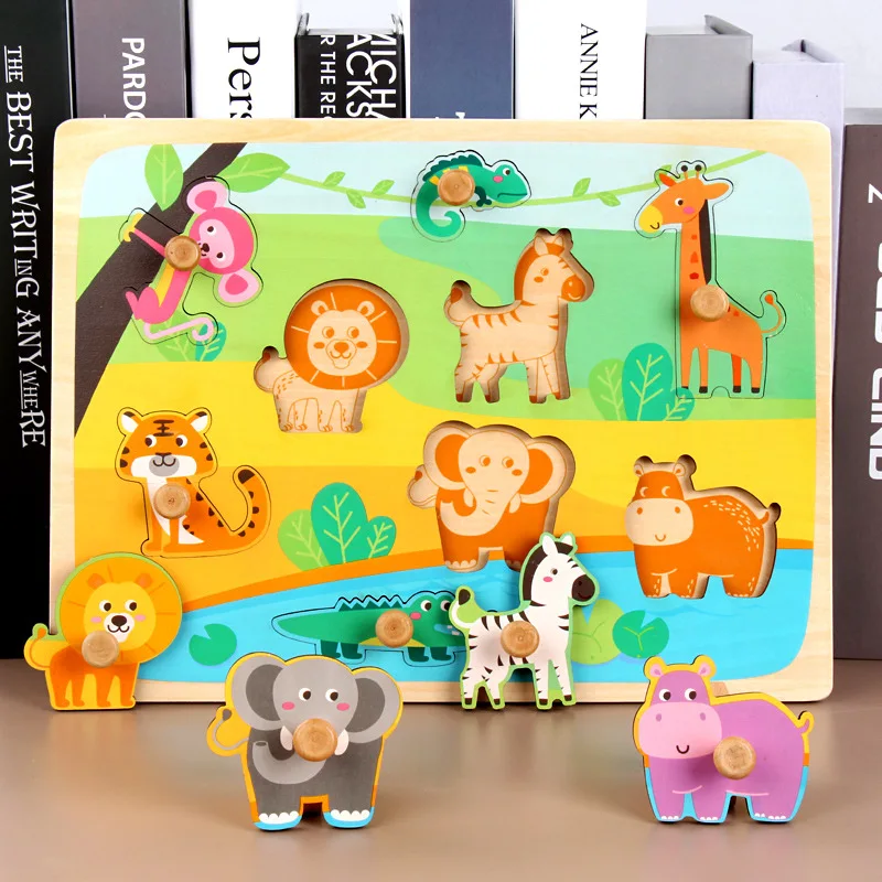 

Wooden Children'S Large Wooden Nails, Hand Grabbing Boards, Puzzle Pieces, Recognition Of Letter Shapes For Babies And Young Chi
