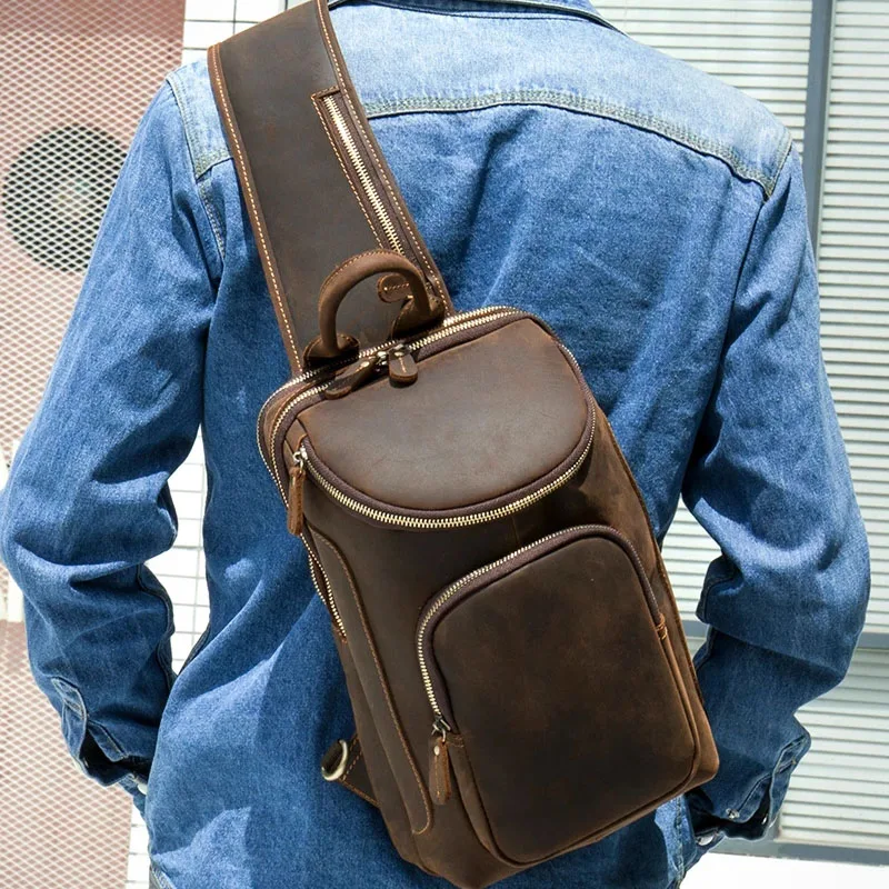 

Leather Riding Leather Outdoor Travel Bag Chest For Pack Bag Chest Genuine Shoulder Men Cross Bagpack Body Messenger Cowskin
