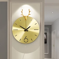 golden silent wall clock deer nordic luxury wall clock 3d numbers aesthetic bedroom horloge murale living room decoration