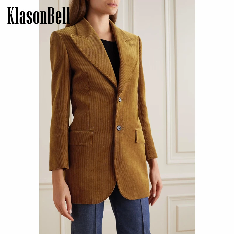 

9,24 г., KlasonBell, хлопковый вельветовый Тонкий Блейзер средней длины для женщин