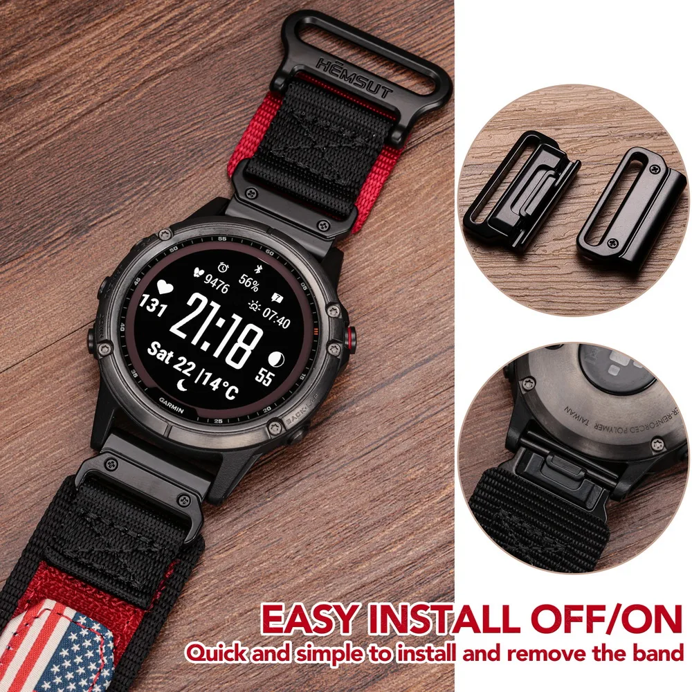 Фото HEMSUT для часов Garmin, ремешок Quickfit 20, 22, 26 мм, нейлоновые спортивные ремешки, совместимые с Fenix Tactix Marq №3
