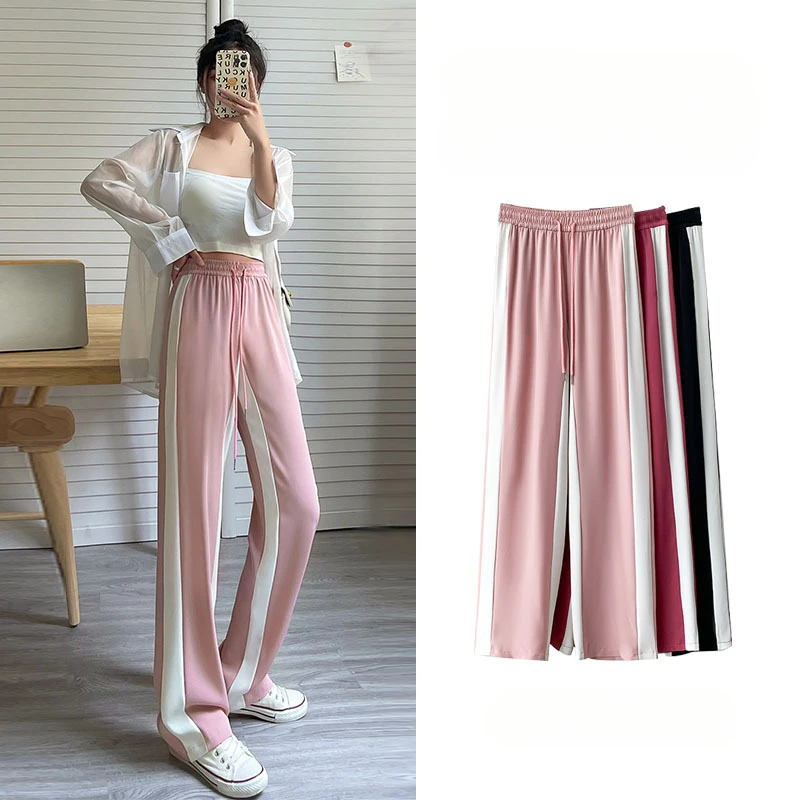 

Розовые Костюмные брюки, женские свободные прямые брюки, повседневные широкие брюки с драпировкой