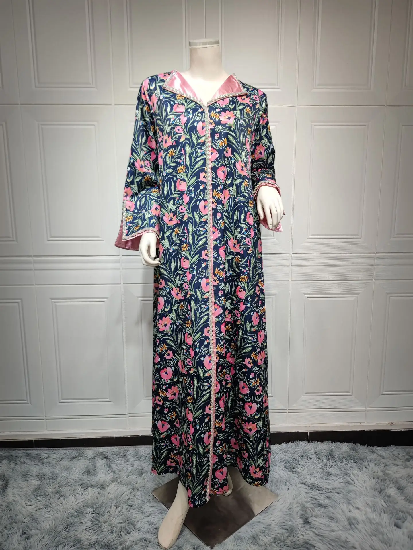 Spring Muslim Printed Twisted Diamond Hot Diamond Fashion Dress Turkish Indian Abaya Arab Islamic Women Moroccan Kraftan Dress