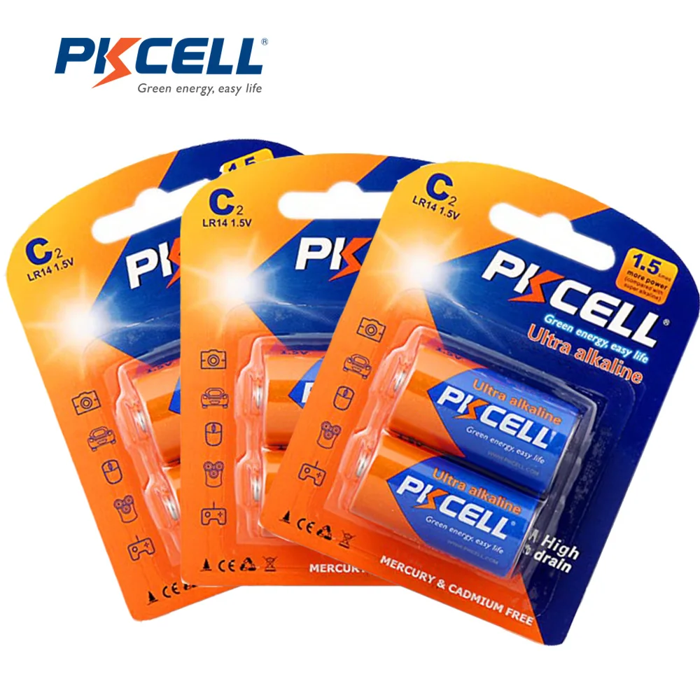 

6 шт./3 карты, супер щелочные батареи PKCELL C LR14 AM2 CMN1400 E93 1,5 В для детектора дыма, светодиодные лампы, Беспроводная Бритва