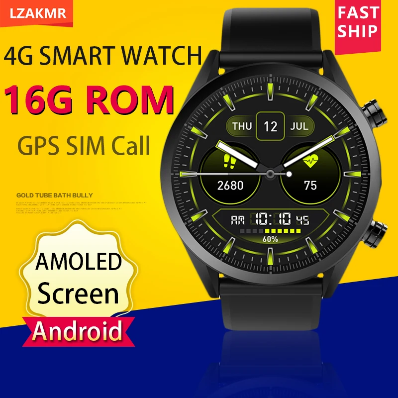 LZAKMR 2023 NEW AMOLED 1.39" Screen KC08 4G Smart Watch Men Wifi Android OS GPS Map SmartWatch 16G ROM Music SIM Call for huawei