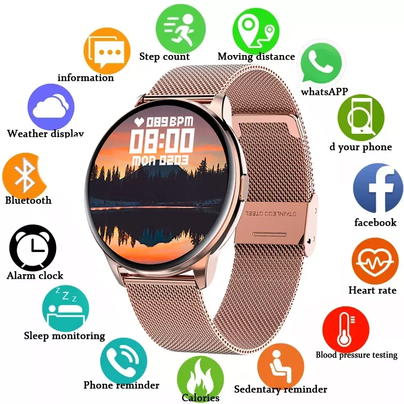 

2021 Full Touch Smart Watch Women IP68 Waterproof Bracelet ECG Heart Rate Monitor Sleep Monitoring Sports Smartwatch For Ladies