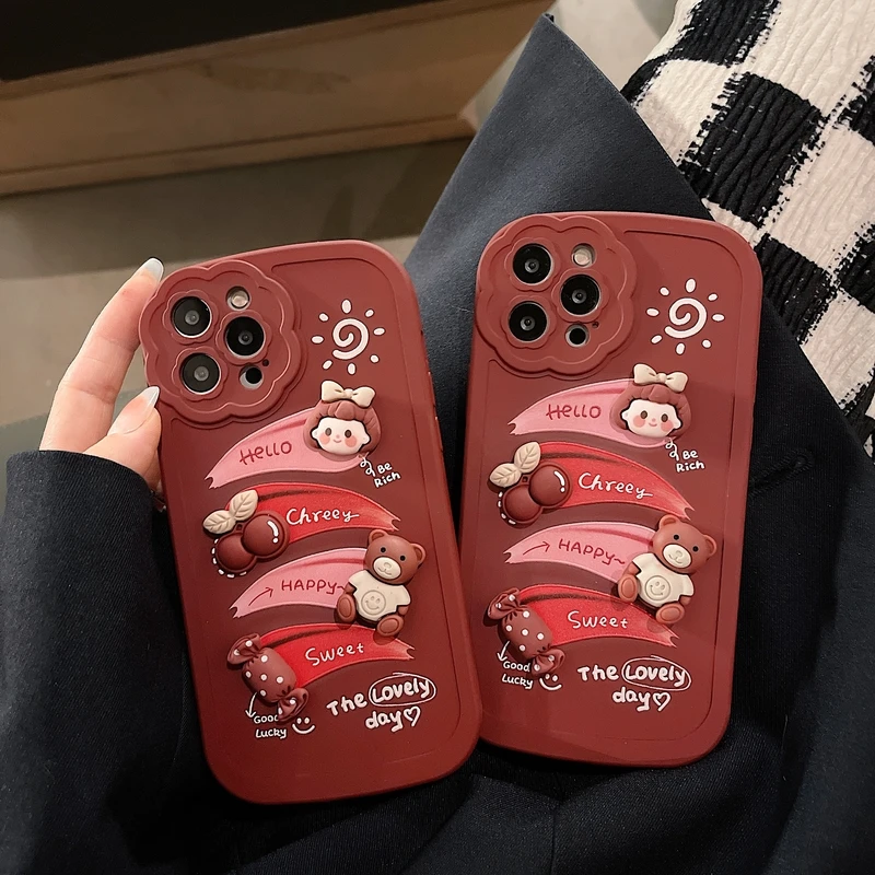 

3D Cute Art Retro Oil Painting Candy Bear Korean Phone Case For iPhone 13 12 11 Pro Max X Xr Xs Max 7 8 Puls SE Soft Cover