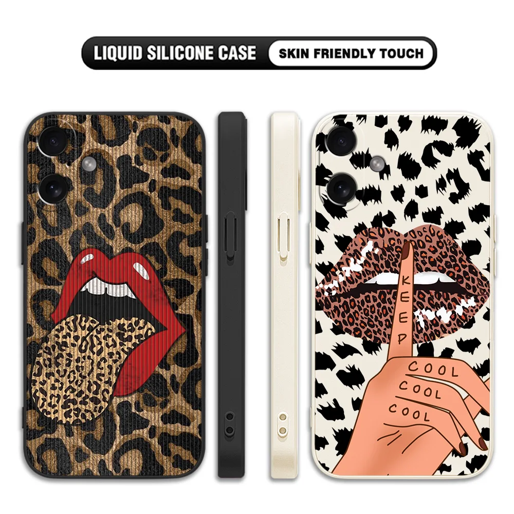 Hot Red Lip Leopard Print Phone Case For Xiaomi Redmi Note 13 12 12S 11 11S 10 9 8 7 Pro Plus 4G 5G Soft Silicone Back Cover