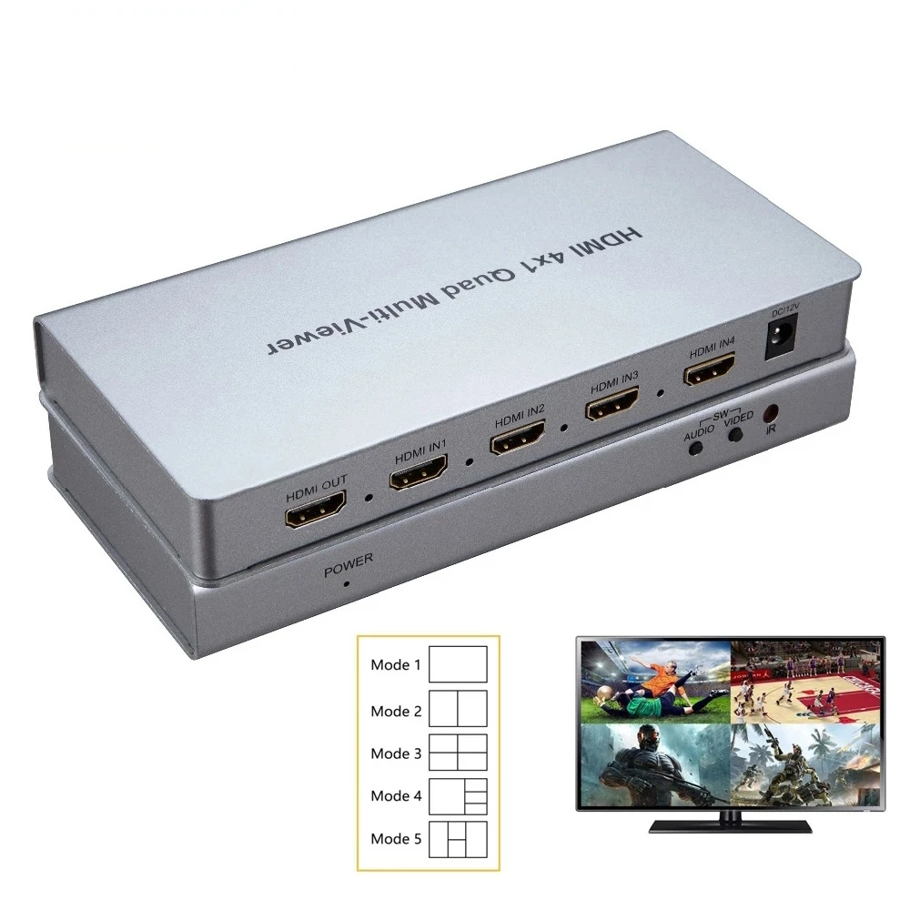 

HDMI 4x1 Quad Multiviewer HDMI Switcher 4 In 1 Out 1080P splitter Seamless Switcher 4 in 1 out for HDTV PC monitor
