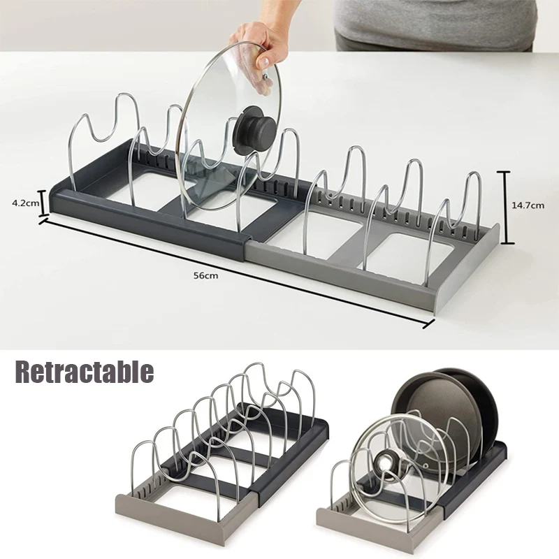 

Holder Kitchen Drain Shelf Storage Rack Pot Lid Organization Stainless Steel Retractable Lid Rest Stand Pot Pan Cover Spoon