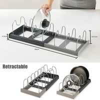 holder kitchen drain shelf storage rack pot lid organization stainless steel retractable lid rest stand pot pan cover spoon