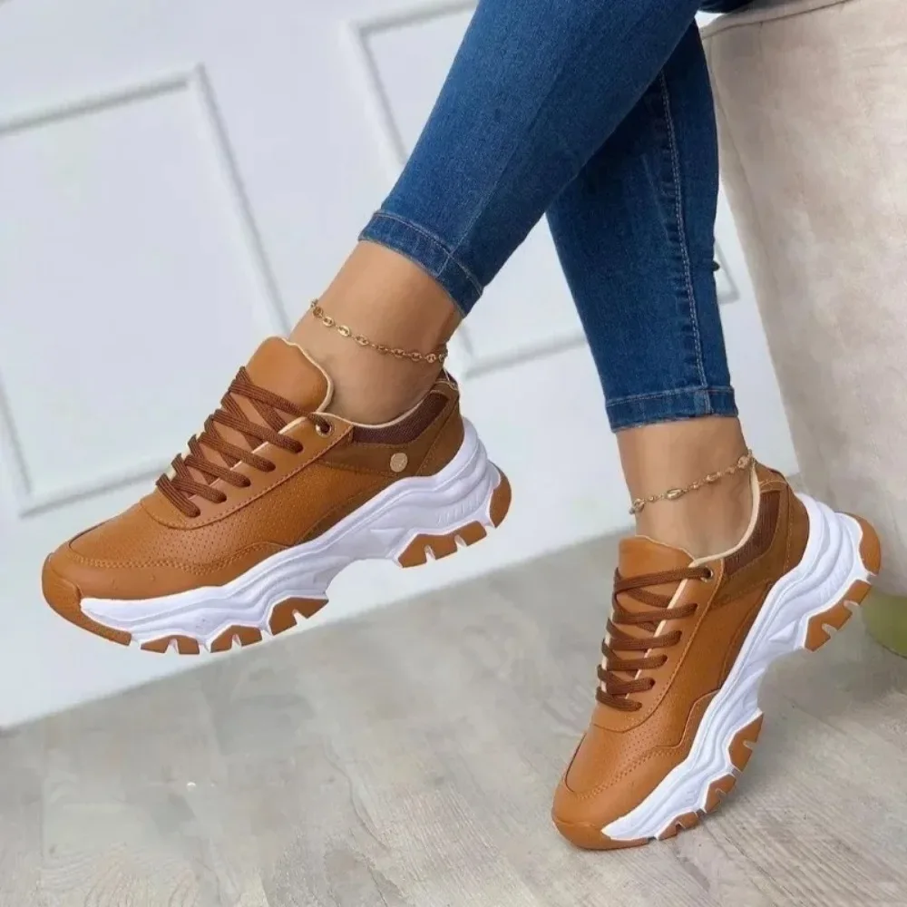 

2024 Women's for Spring Autumn New Leisure Comfort Vulcanized Shoes Thick Soles Non-slip Cross Strap Women Running Zapatos Mujer