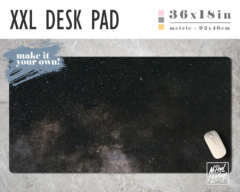 

Deep Space Black Print Extra Large Desk Pad, Desk blotter, Office decor with Available Custom Monogram - Extended Mouse Mat - 36
