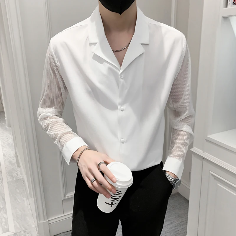 

Long-sleeved men's bottoming shirt men's spring and summer new Les-sleeve casual shirt solid color fashion suit collar men's V-n