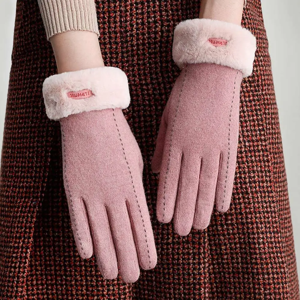 

1Pair Women Cute Furry Gloves Autumn Winter Warm Mitts Full Finger Mittens Female Outdoor Sport Screen Glove Apparel Accessories