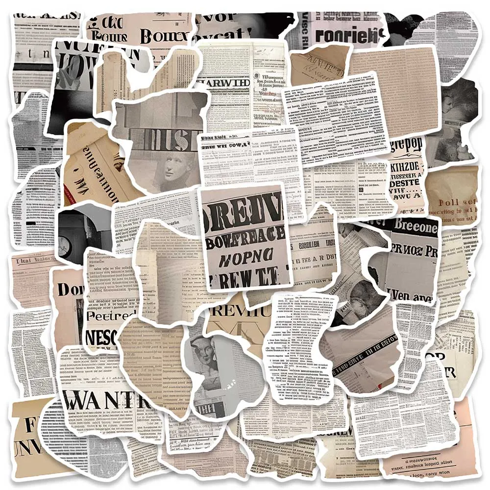 

10/50pcs Classic Newspaper Fragment Aesthetic Stickers For Laptop Guitar Water Bottle Phone DIY Waterproof Graffiti Car Decals