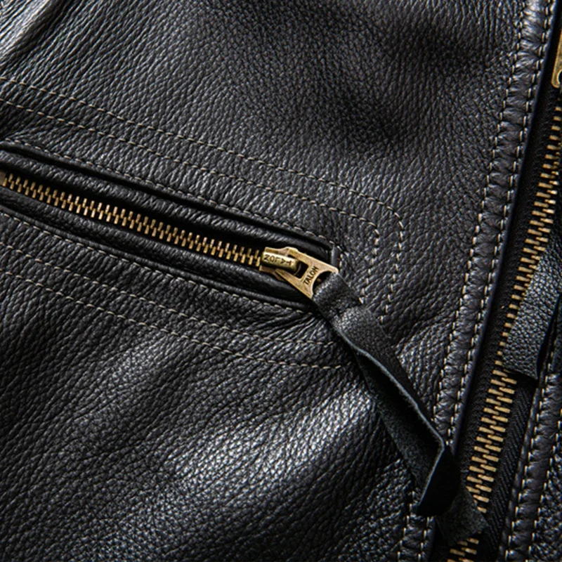 2023 винтажная мужская черная кожаная куртка на весну и осень натуральный